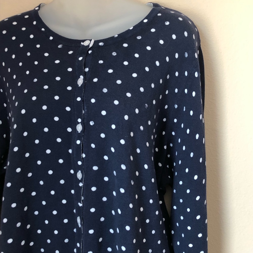 Croft and Barrow Blue And White Polka-Dot Cardigan